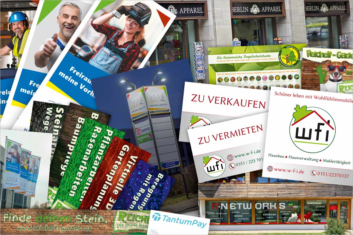 Firmenschilder + Werbebanner der Werbeagentur und Kreativagentur für Liechtenstein